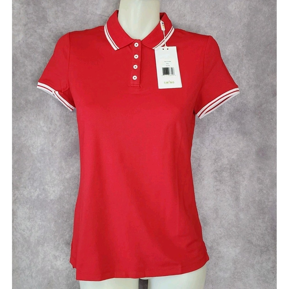 Swing Control Womens XS Polo Golf Tennis Shirt Top Red Short Sleeve Button NEW‎